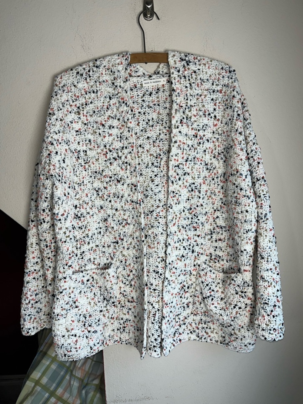 Moon and Madison White Multi‎ Speckled Knit Bouclé Cardigan S